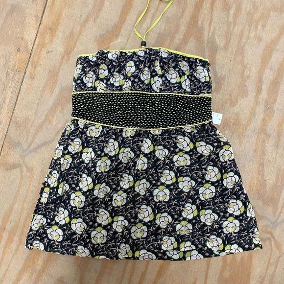 Free People Linen Blend Floral Strapless Halter Babydoll Blouse Top, Size 12 - Picture 1 of 8